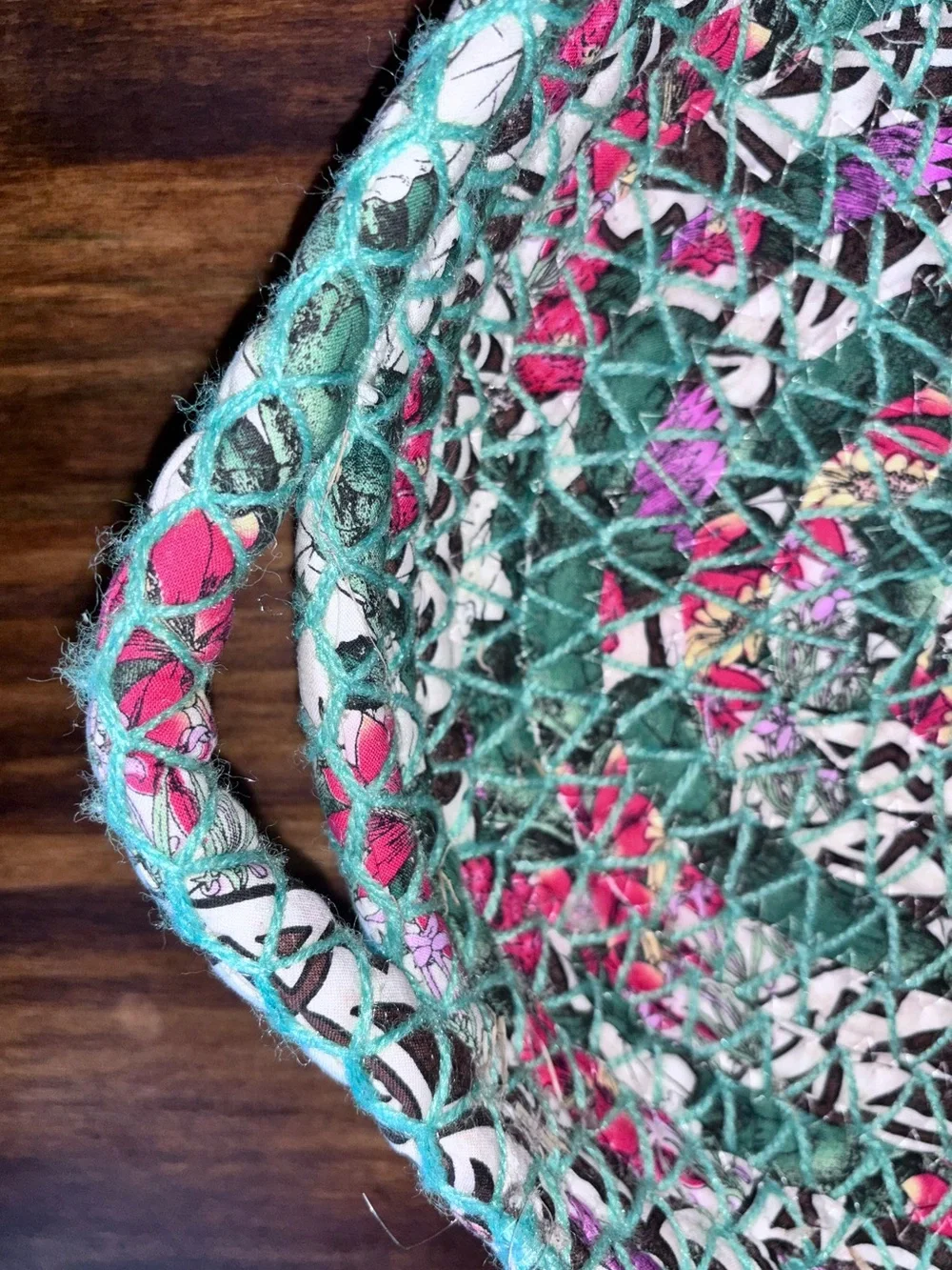 Vintage Rolled Rag Rug Basket Oval Double Handle Primitive Farmhouse Cottagecore